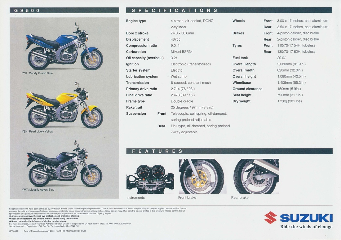 Suzuki GS500 GS500EW GS500E 1998 UK Sales Brochure